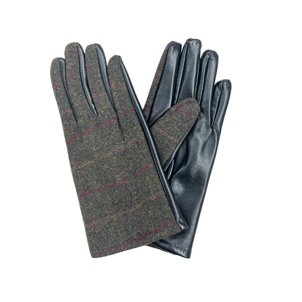 Mens Faux Leather Tartan Gloves