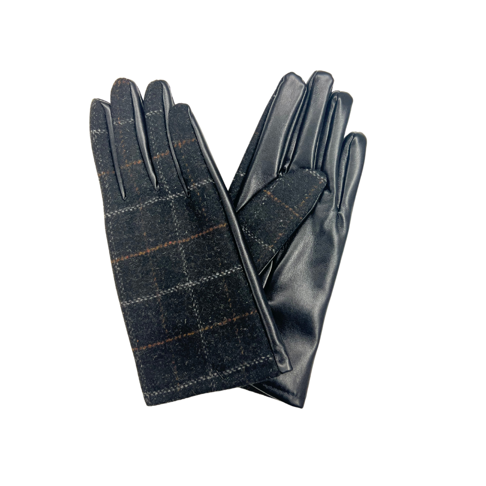 Mens Faux Leather Tartan Gloves