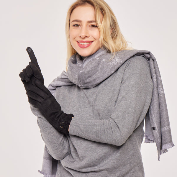 Faux Sheep Fur Buckle Gloves with Buckle