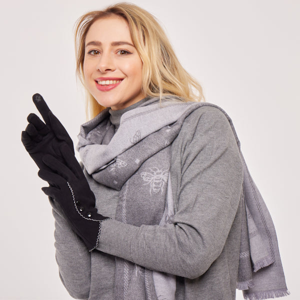 Faux-Sleeve Gloves Curved with Three Buttons