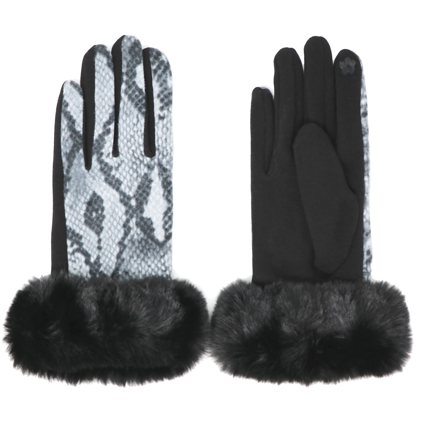 Luxury Faux-Fur Snakeskin Gloves, Touchscreen compatible, One Size