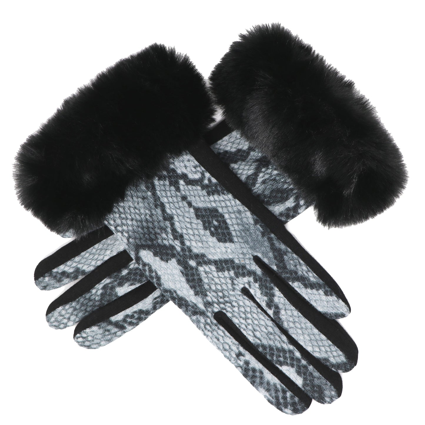 Luxury Faux-Fur Snakeskin Gloves, Touchscreen compatible, One Size