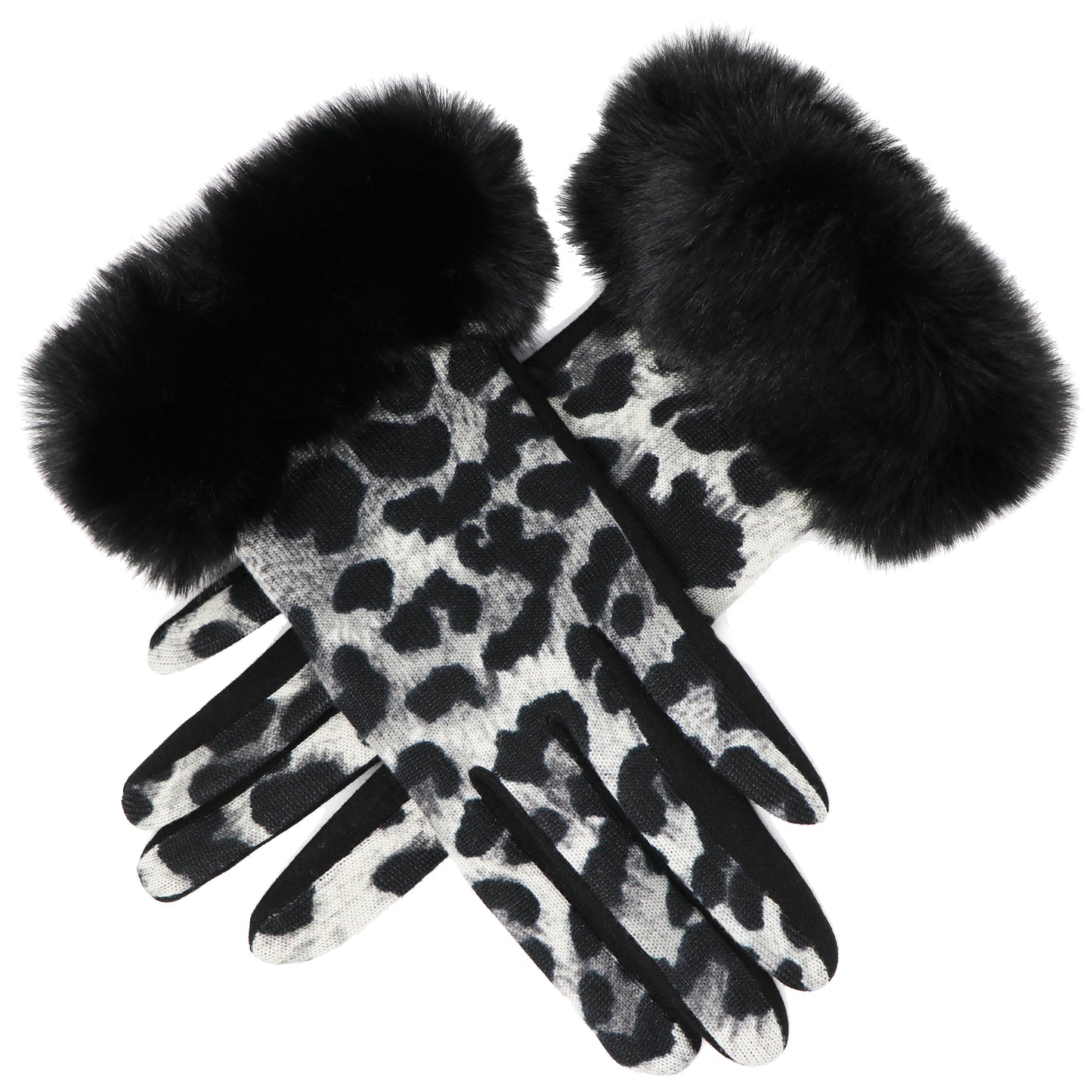 Luxury Faux-Fur Panther Gloves, Touchscreen compatible, One Size