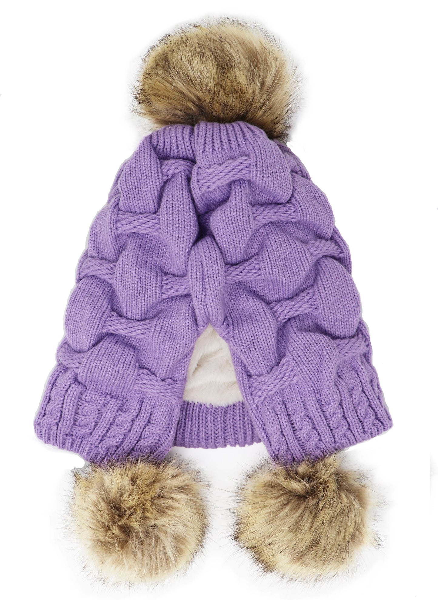 Bonnet tricoté à pompons d'hiver froissé, taille unique