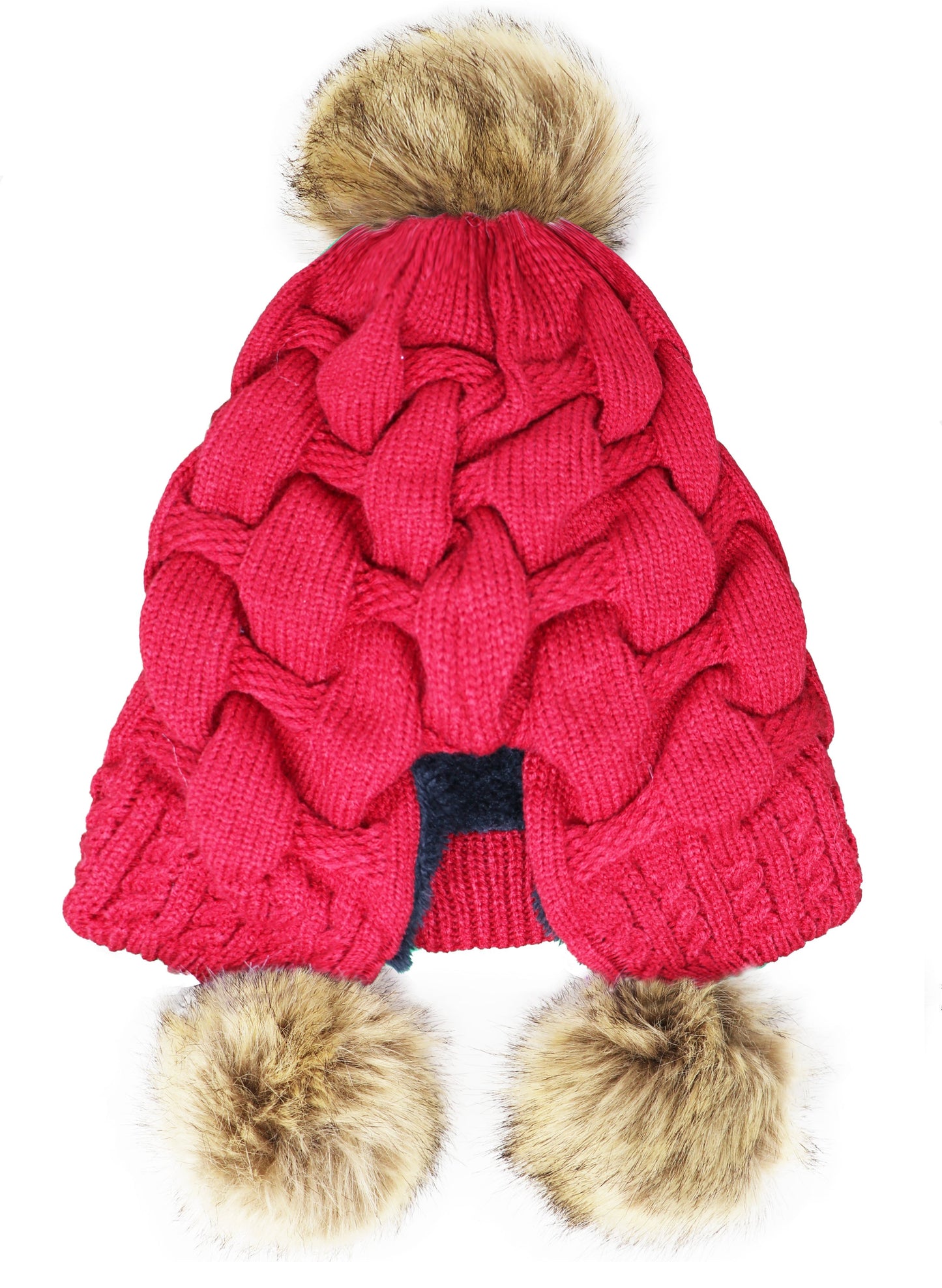 Bonnet tricoté à pompons d'hiver froissé, taille unique