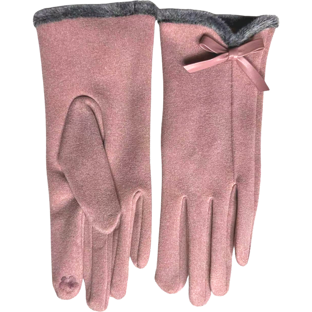 Faux-Fur Small Trim Gloves with Bowtie