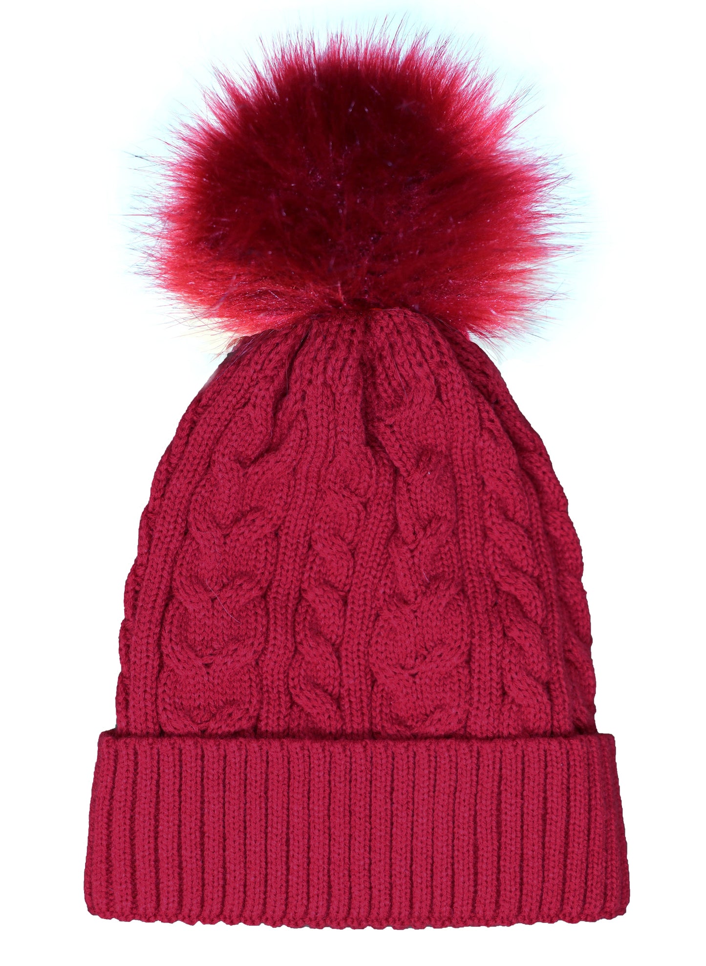 Adult Cable Knitted Pom Pom Hat With Faux Fur Lining